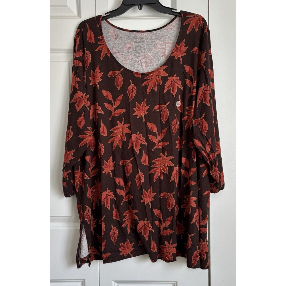 Preswick and Moore Shirt Women's Size 3X Pullon Leaves Fall Autumn Scoop neck